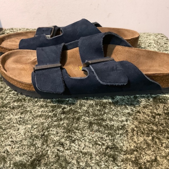 Birkenstock Arizona Double Buckle Strap Blue Suede Slides Sandals Shoes 39 9 9.5 - Picture 9 of 12